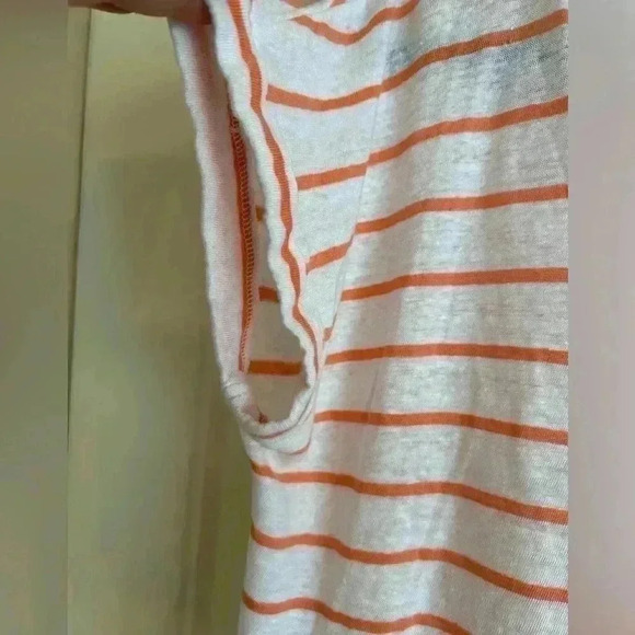 Linen Charter Club Luxury Coastal  Blouse Top shirt Medium white orange striped - Picture 6 of 6